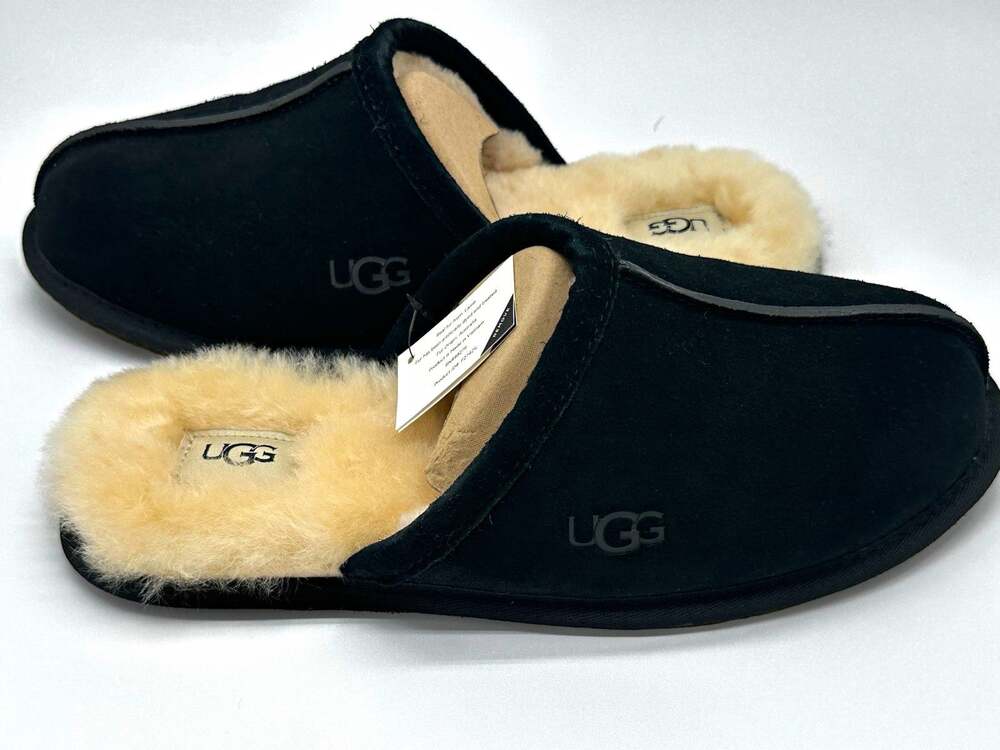 UGG Scuff Men's Black Suede Shearling Lined Mule Slippers Slip On US 10